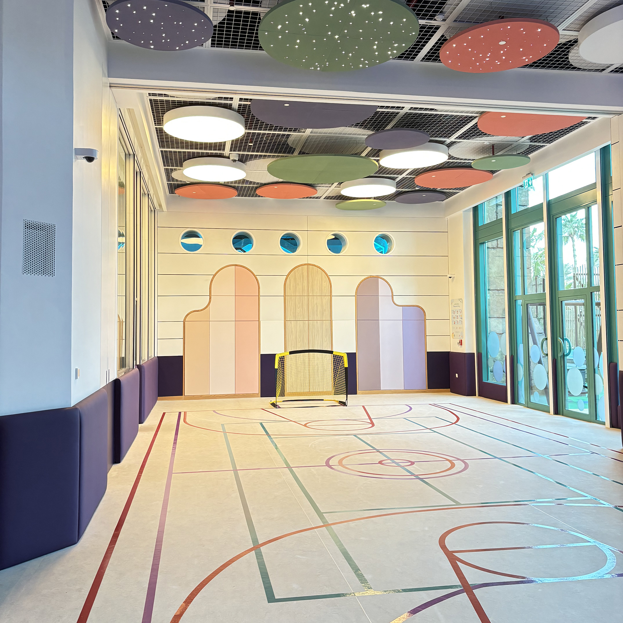 The Active Station is a large multi-purpose play area, which can be divided into two smaller areas.  A large screen wall allows for movies to be shown.  Dawsons were responsible for all ID and FF&E elements.