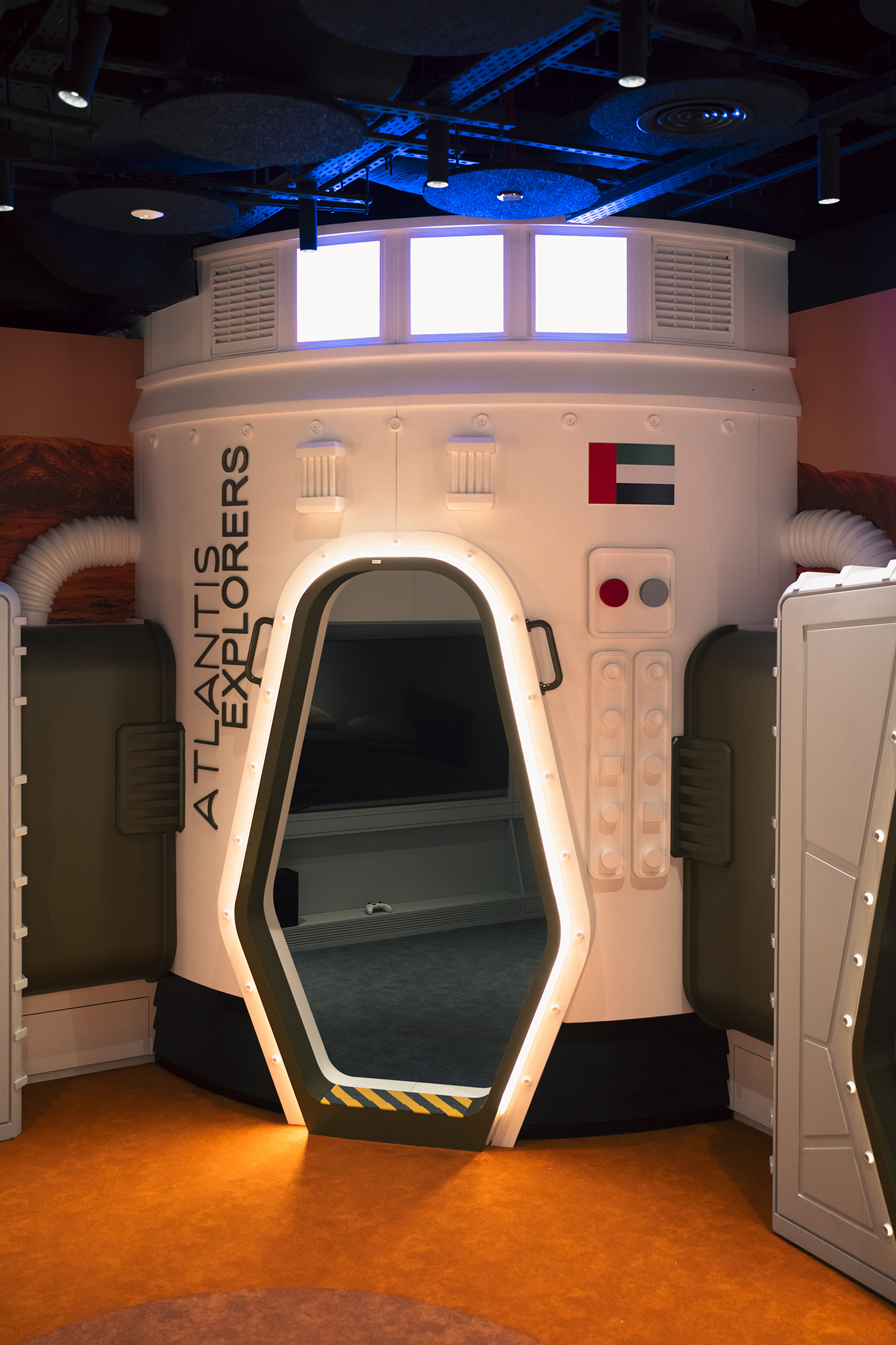 The Gaming Room spaceship for VR experiences. Dawsons were responsible for all ID and FF&E elements.