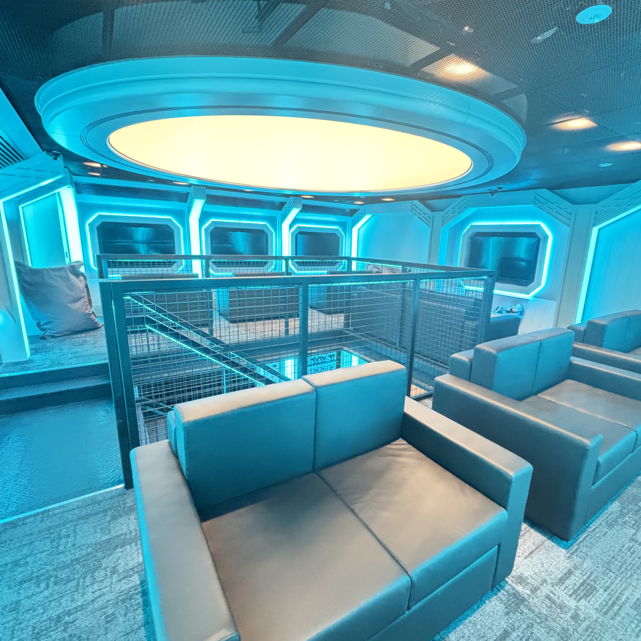 The Gaming Room is a ground + mezzanine room where children can have fun with gaming and movies. Dawsons were responsible for all ID and FF&E elements.