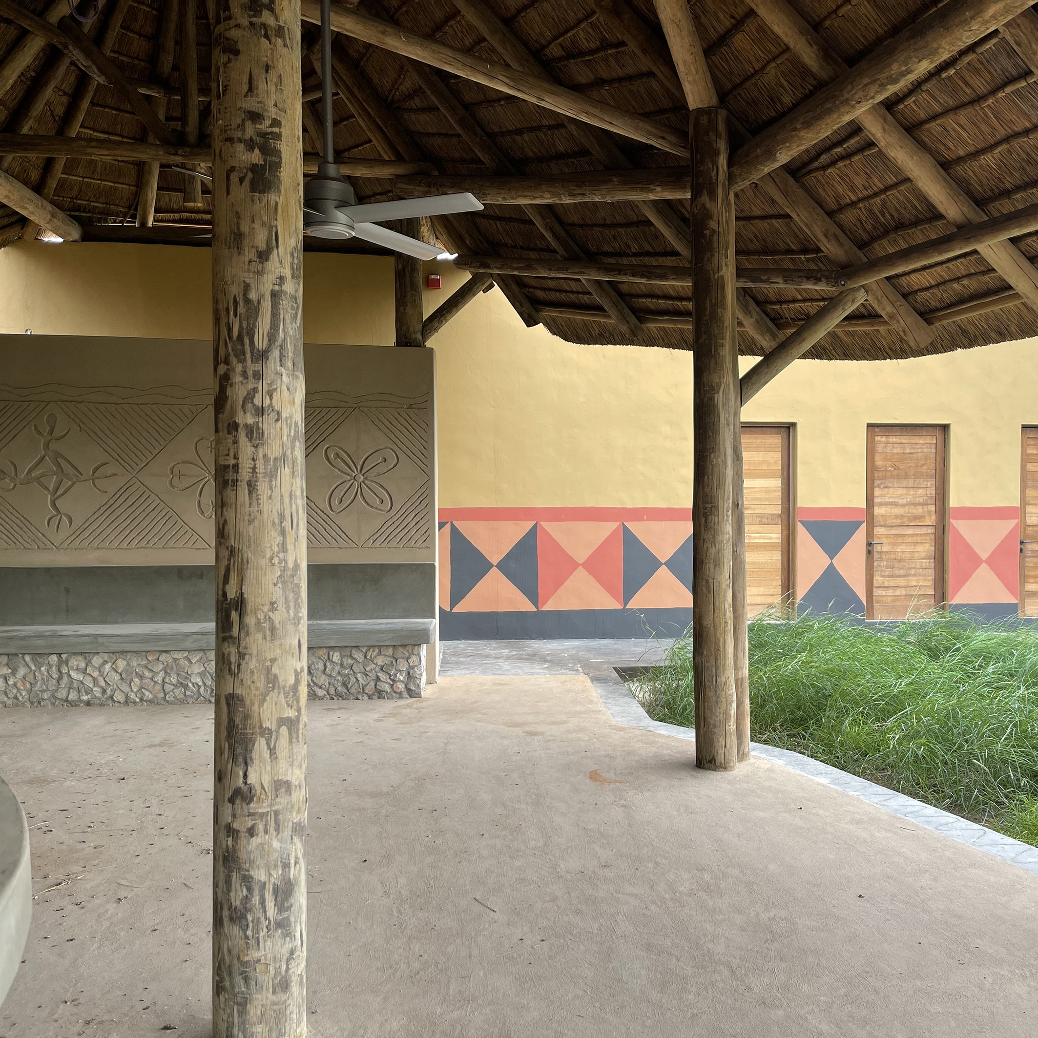 Patterns were hand etched into the wet plaster by Dawsons’ team.  The patterns provide a visual contrast from the painted patterns used elsewhere in the park.