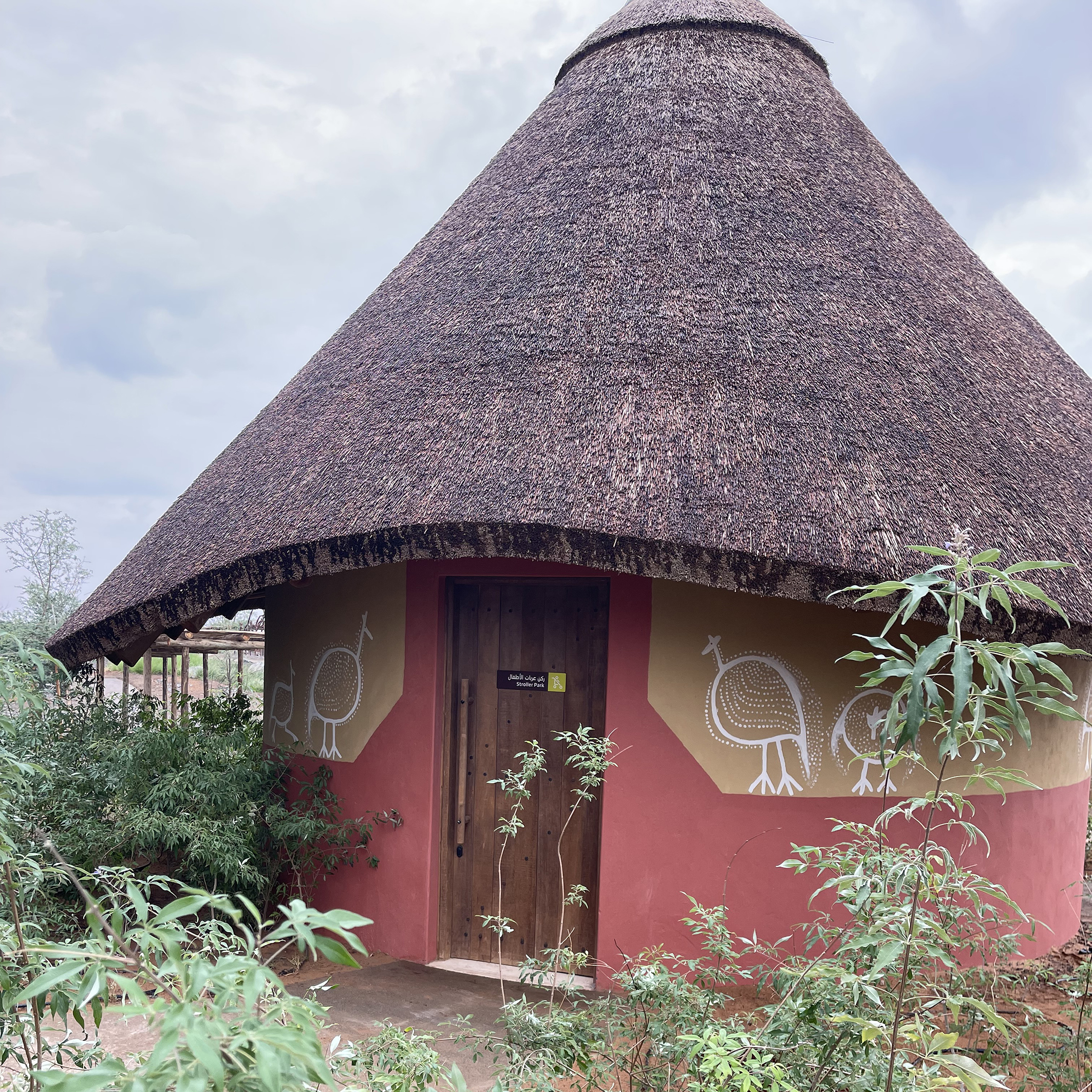 Painted murals were hand painted by Dawsons’ team.  Each building had different patterns anc colours to emphasize the village sized scale of each area of the project.